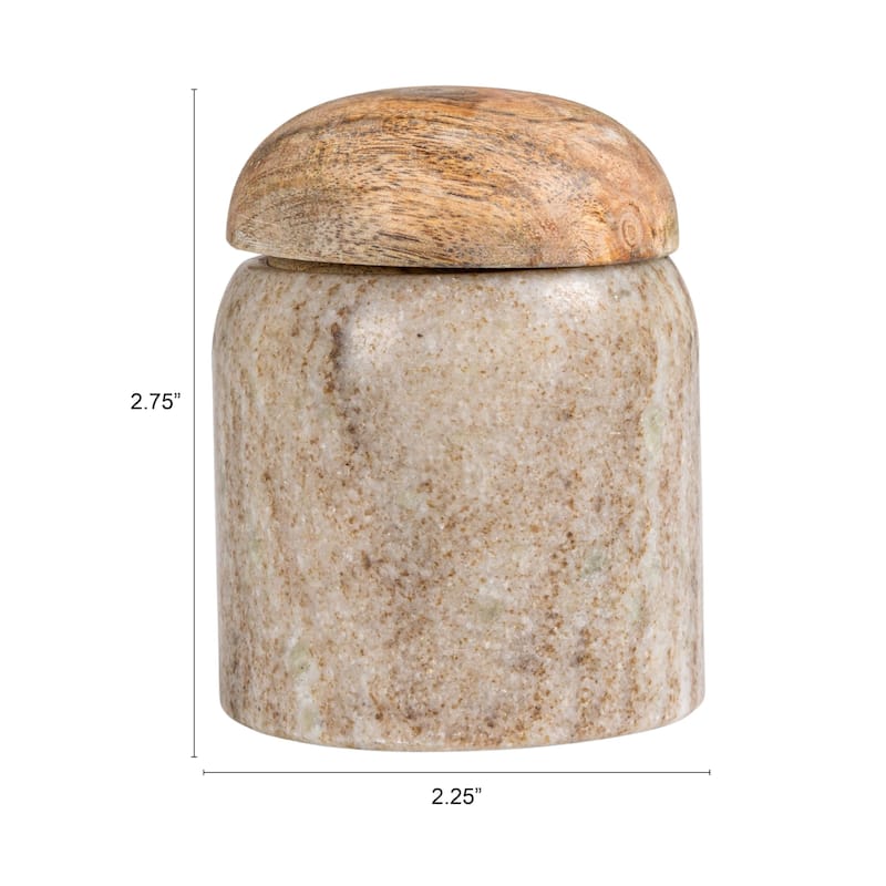 Marble Canister with Wood Lid - 2.3"L x 2.3"W x 2.8"H