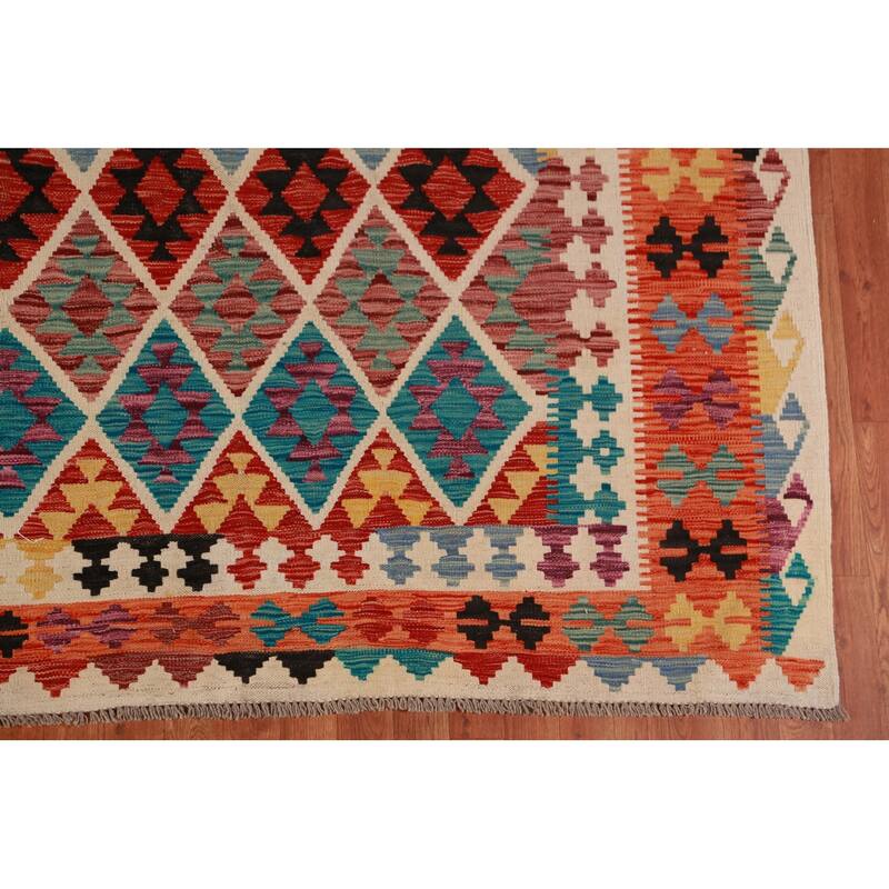 Reversible Kilim Area Rug Hand-Woven Oriental Wool Carpet - 10'3"x 12'6"