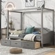 preview thumbnail 3 of 15, Twin Size Wooden Canopy Bed Daybed with 3 in 1 Storage Drawers and Headboard, Wood Frame Guardrail Bed