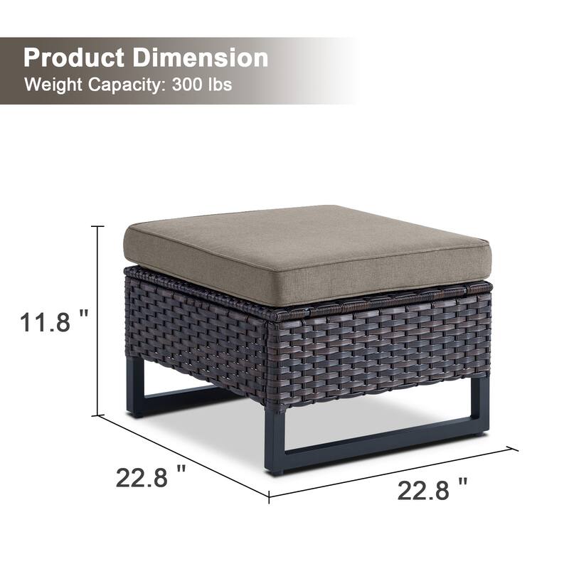 Gymojoy Outdoor Wicker Ottomans with Olefin Cushions