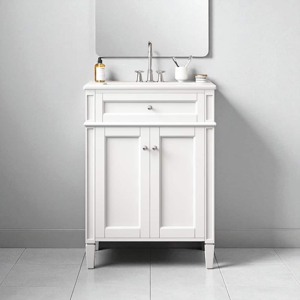 24'' Bathroom Vanity with Sink, Freestanding Storage Cabinet with 2 Doors, Tip-Out Drawer & Soft-Close Organizers
