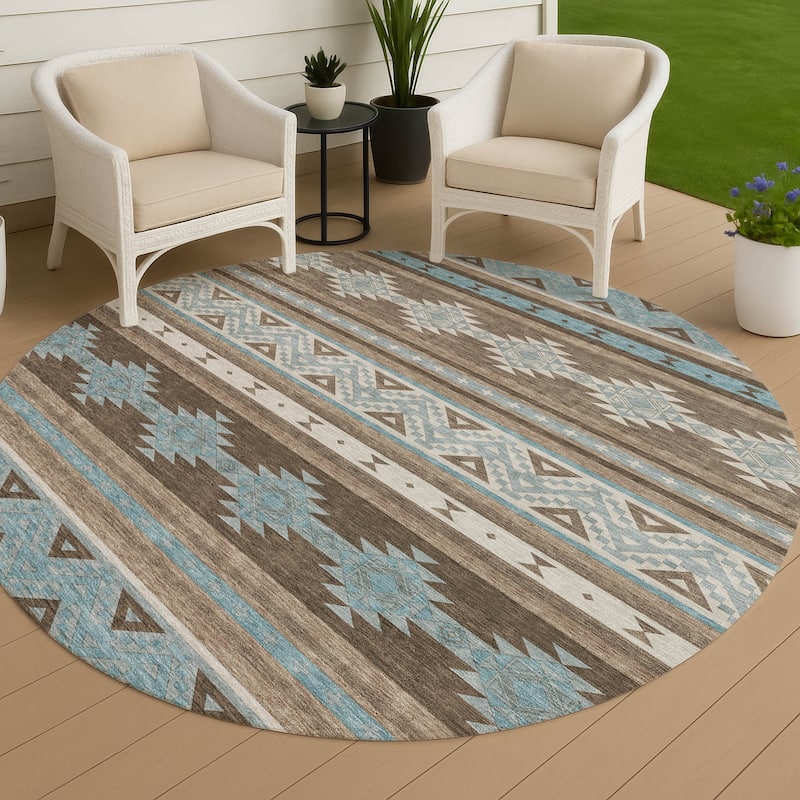 Machine Washable Indoor/ Outdoor Global Heston Chantille Rug - Chocolate - 8' x 8'