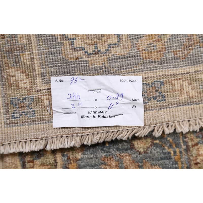 Vegetable Dye Floral Ziegler Oriental Runner Rug Hand-knotted Carpet - 2'11" x 11'4"