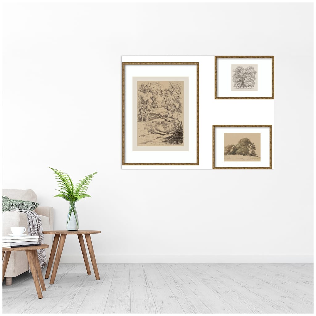 Kate and Laurel Sketches of Nature by Fry, Becker & Bosboom 3 Piece Framed Wall Art Print Set by Nostalgia Prints