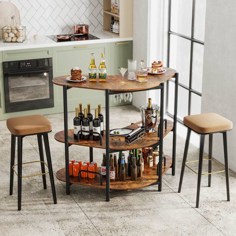 Costway 3-Tier Home Bar Unit with Stemware Racks & Storage Shelves - See Details