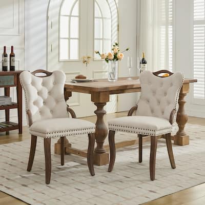 Velvet Dining Chair with Handmade Tufted Trim,Solid Wood Handles on Top and Sides,Vintage Copper Nail Decoration