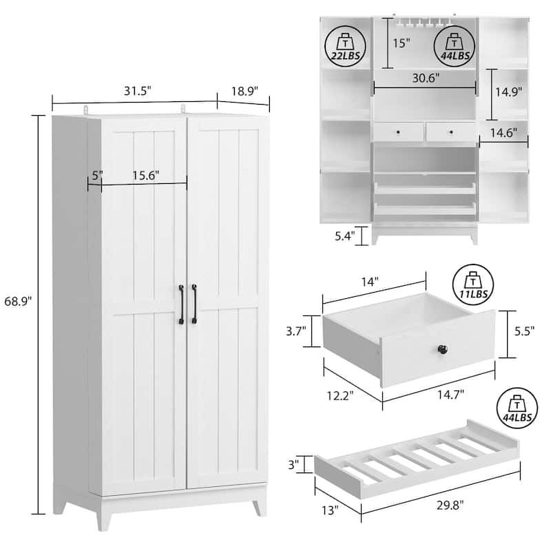 Pantry Buffet Versatile Food Wine Cabinet White Wood Grain Buffet