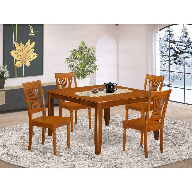 East West Furniture Table Set Includes a Square Dining Table with Butterfly Leaf and Dining Chairs (Chair Seat Type Options)