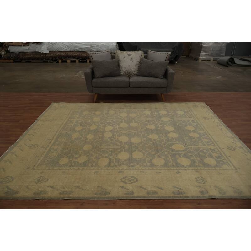 Hand Knotted Oriental 100% Wool Carpet Transitional Floral Greys & Charcoal Khotan Area Rug - 9' 9'' X 8' 3''