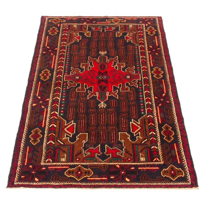 Teimani Black, Red Rug 3'8" x 6'8" - 3'8 x 6'8