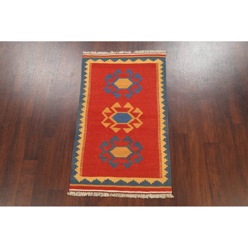 Tribal Kilim Shiraz Persian Wool Area Rug Flat-weave Bedroom Carpet - 2'8" x 4'6"