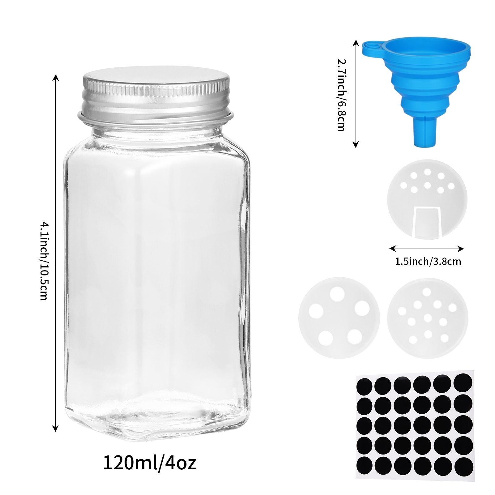 Set of 12Pcs Empty Plastic Spice Jars with Black Cap,Spice