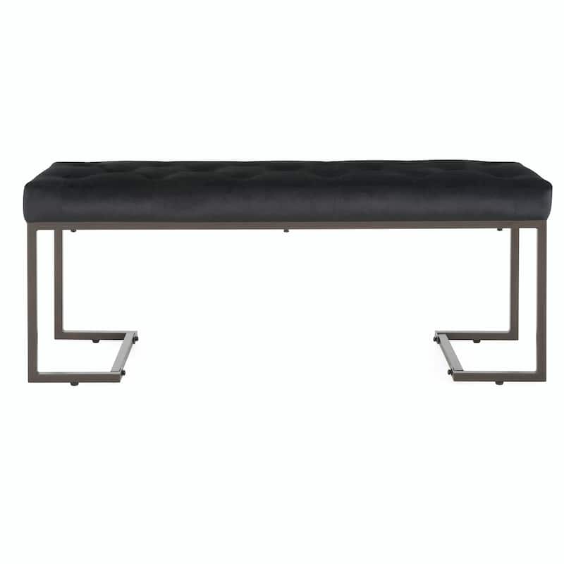 Button Tufted Ottoman Bench - Black & Bronze - Modern Design