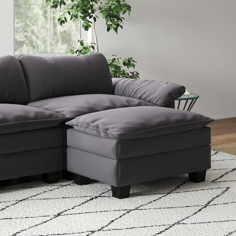 Luxury Velvet Upholstered Sectional Sofa Couch with Ottoman