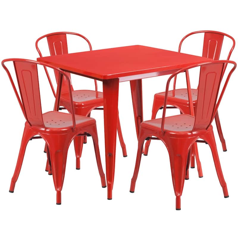 Steel Square Indoor/ Outdoor 5-piece Dining Set - Red