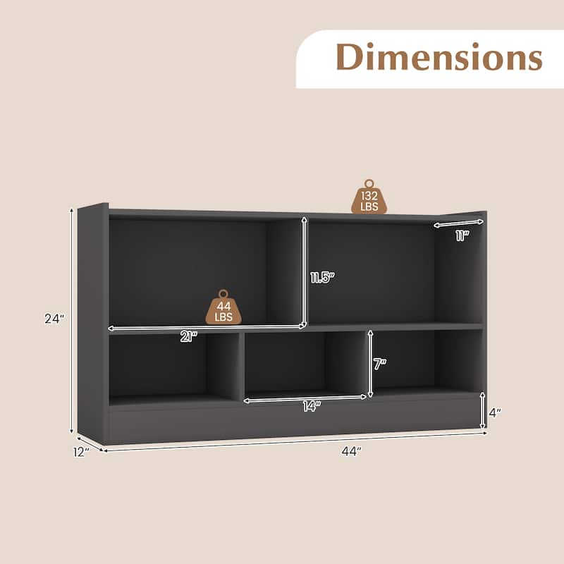 Kids Storage Cabinet with 5 Cubes and Display Shelf Bookcase Organizer for Bedroom and Playroom - 44" x 12" x 24" (L x W x H)