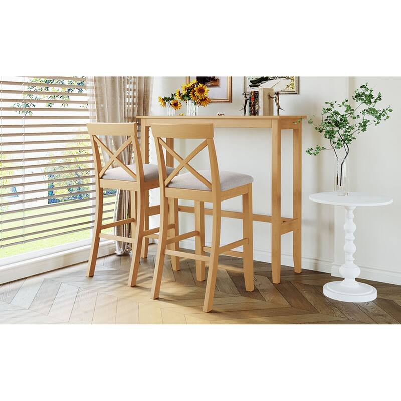 Roomfitters 3-Piece Bar Height Dining Set, 48" Wood Breakfast Nook Table with 2 X-Back Chairs for Small Spaces