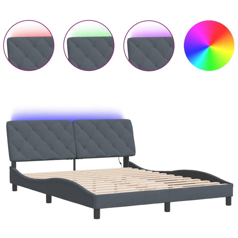 vidaXL Bed Frame with LED without Mattress Dark Gray Velvet
