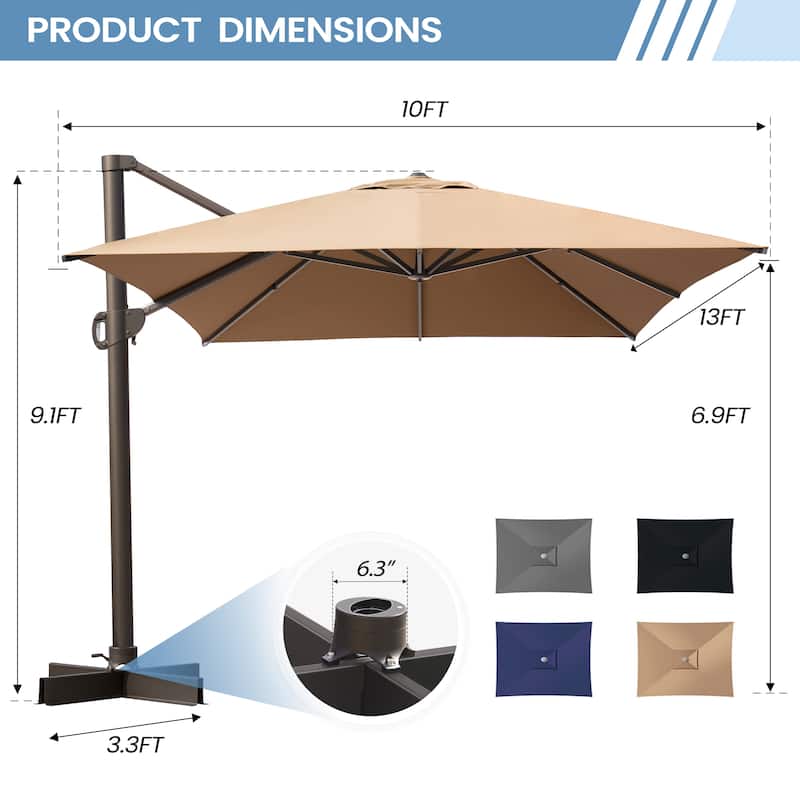 13 ft x 10 ft Outdoor Aluminum Patio Cantilever Offset Umbrella with Base