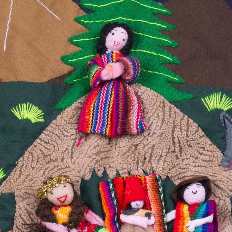 NOVICA Cotton arpillera wall hanging, 'Andean Nativity'