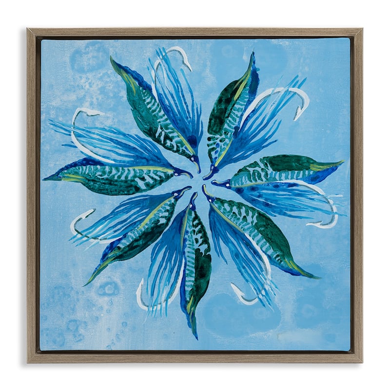 Stupell Blue Flower Shape Design Framed Floater Canvas Wall Art Design By Liz Jardine - 25 x 25 - Brown