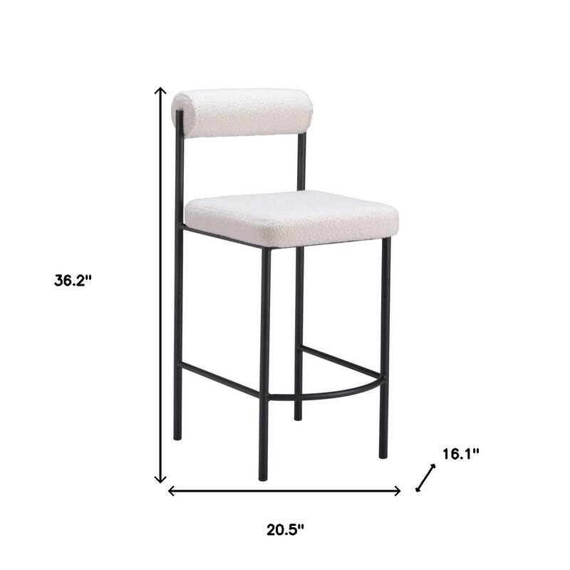 HomeRoots Set of Two 26" Ivory and Black Faux Shearling and Steel Low Back Counter Height Bar Chairs