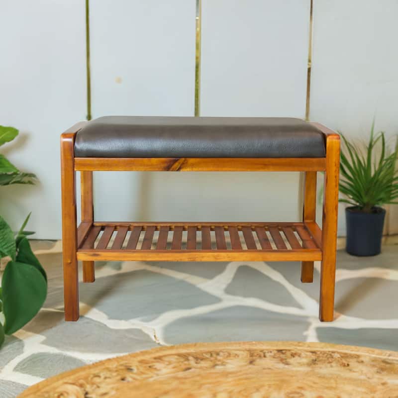 Solid Acacia Wood Padded Bench