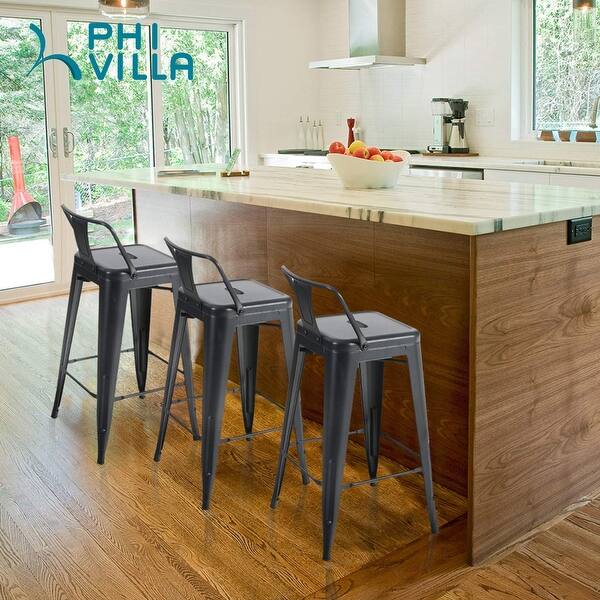 Shop Phi Villa Metal Bar Stools Set Of 4 24 And 26 Counter Height Bar Stool Dining Chairs With Backrest Ergonomic Design Black Overstock 32248406