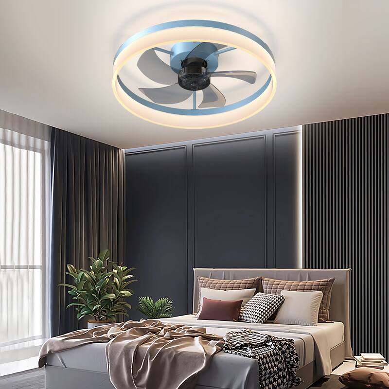 Ceiling Fans with Lights Dimmable LED Embedded installation of thin modern ceiling fans(Blue) - Blue