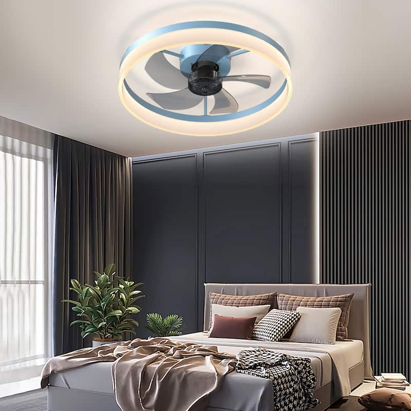 Modern Flush Mount Ceiling Fan with LED Light, Dimmable Ceiling Light with Fan for Children's Room Study Rooms