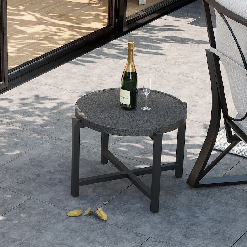 COSIEST Outdoor Round Lightweight Concrete Coffee Table Side Table