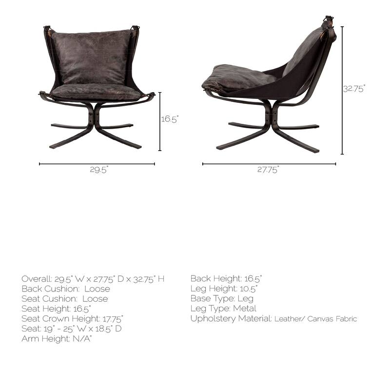 Colarado Black Leather Suspended Seat w/ Iron Frame Accent Chair