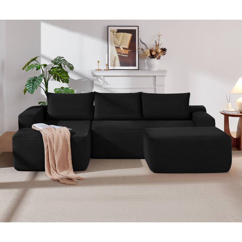 105.7"Cloud Sectional Couch with U-Shaped Chaise,Modern Modular Sofa with Deep Seat - Black-Corduroy