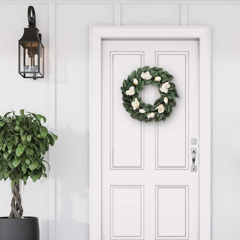 24" Artificial Magnolia Floral Spring Wreath With Green Leaves