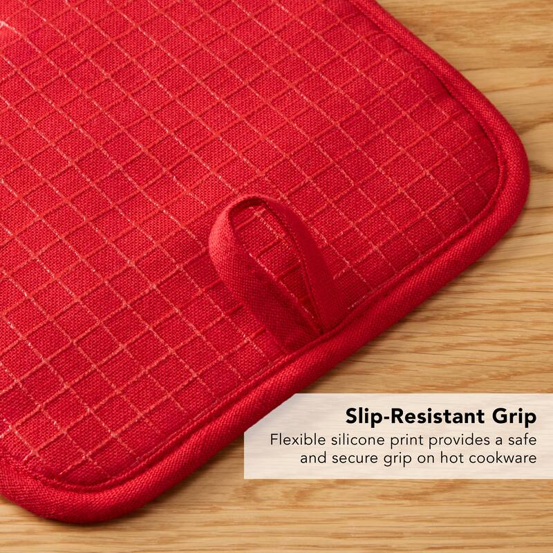 KITCHENAID Gourmet Series Gridlines Pot Holders 2-Pack Set, Heat Resistant up to 600°F, Soft Silicone Grip, Magnetic Cuff
