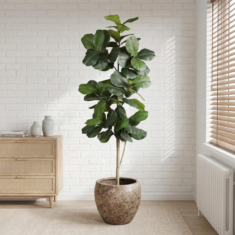 7" Artificial Fiddle Leaf Fig Tree in Black Plastic Pot