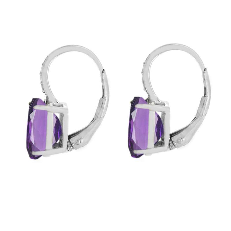 925 Sterling Silver Brazilian Amethyst and Diamond Earrings