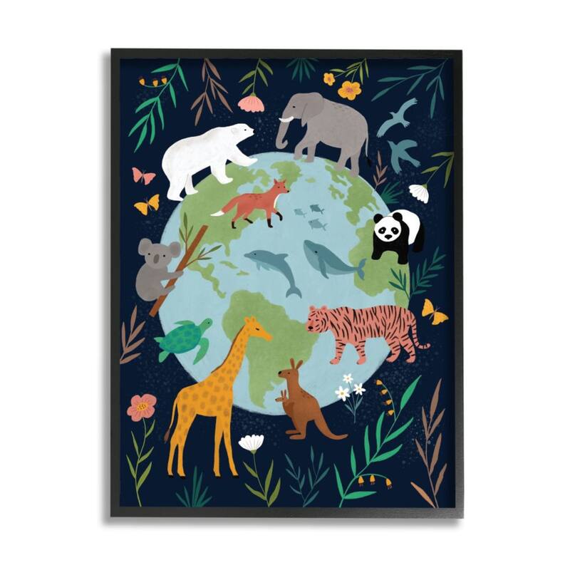 Stupell Jungle Animals and Earth Nature Floral Border Framed Wall Art - 24 x 30 - Black