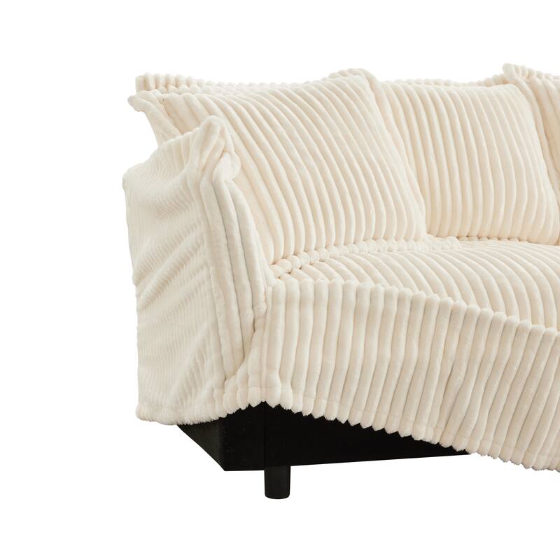 120" Corduroy 3-Seater Sofa Set with 3 Ottomans, Sleeper Function & Removable Slipcovers