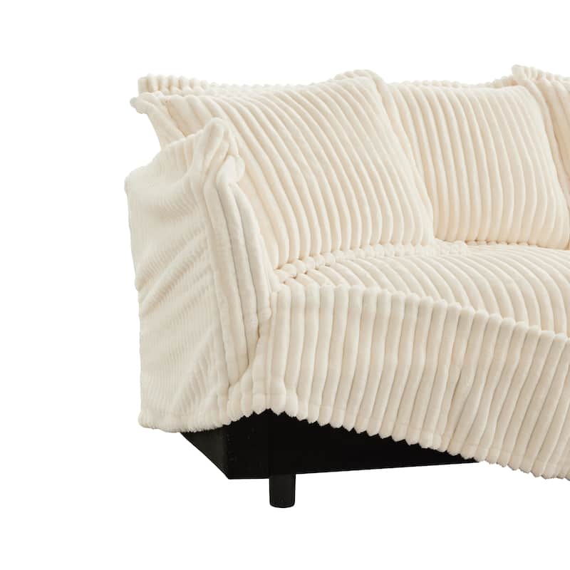 120" Corduroy L-Shaped 3-Seater Sectional with Convertible Ottoman, Removable Slipcover and Cloud-Like Cushions