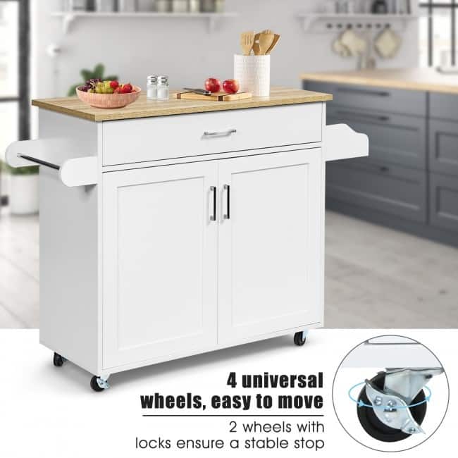 Rolling Kitchen Island Cart with Towel and Spice Rack - 45.5" x 16" x 33.5"(L x W x H)
