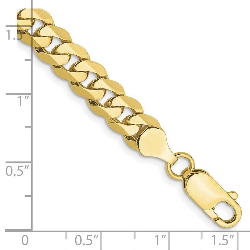 Curata 10k Yellow Gold 7.25mm Flat Beveled Curb Chain Bracelet