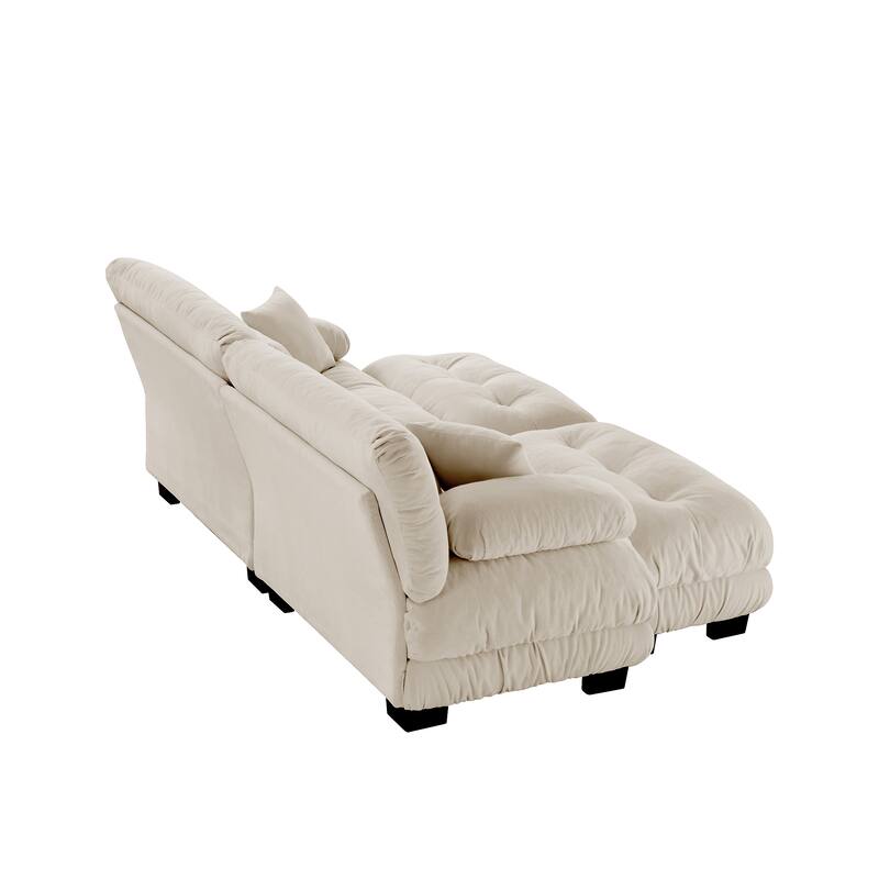 94.4" 2-Seater Chenille Cloud Couch with 4 Pillows and 2 Ottomans(Convertible Sleeper Sofa)