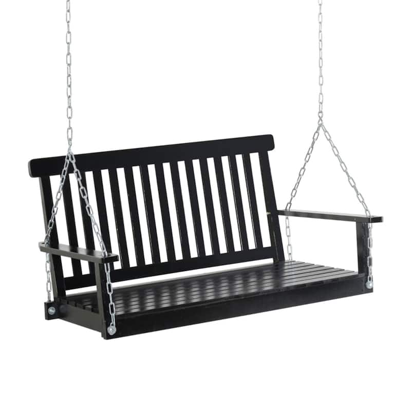Two Seater Outdoor Swing Chair with Fir Wood Frame and Heavy Duty Chains for Patio Garden and Backyard - Black