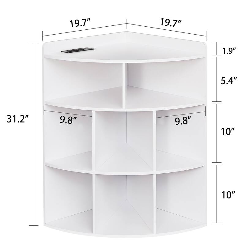 VECELO Corner Cabinet with Charging Station or No Charging Station 3-Tier Bookcase Storage Organizer Triangle Corner Bookcases