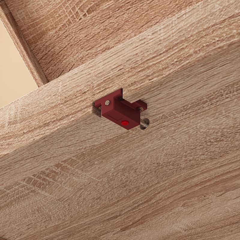 Wood Grain 7-Drawer Dresser with Hidden Compartments and Kick-to-Open Bottom Drawer