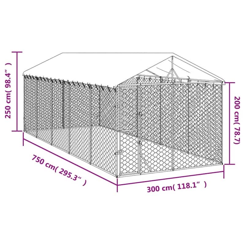 vidaXL Outdoor Dog Kennel with Roof Silver Galvanized Steel