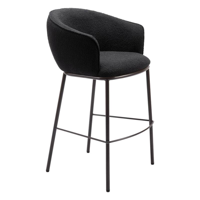 HomeRoots 30" Black And Bronze Shearling And Steel Bar Height Bar Chair