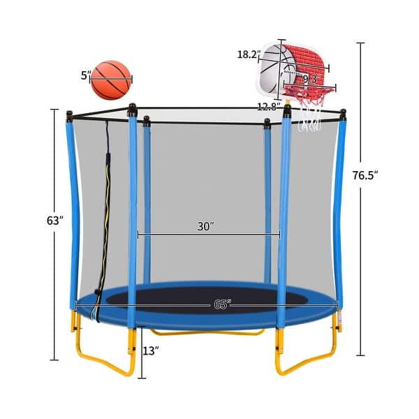 dimension image slide 0 of 3, Outdoor & Indoor Toddler Trampoline w/Enclosure,Basketball Hoop&Ball