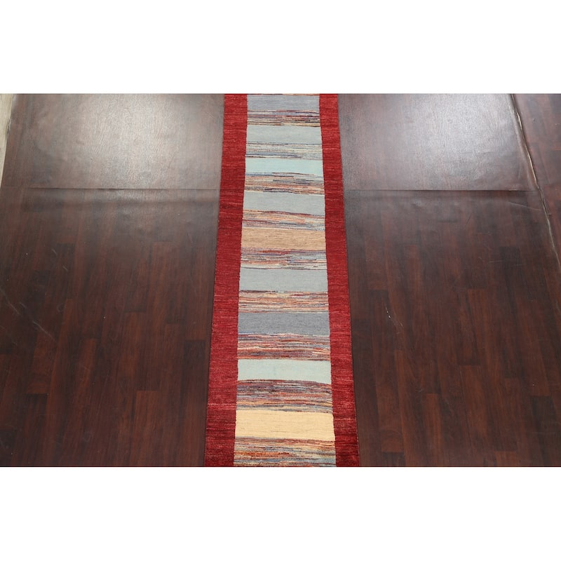 Striped Gabbeh Kashkoli Oriental Runner Rug Hand-knotted Wool Carpet - 2'9" x 10'4"